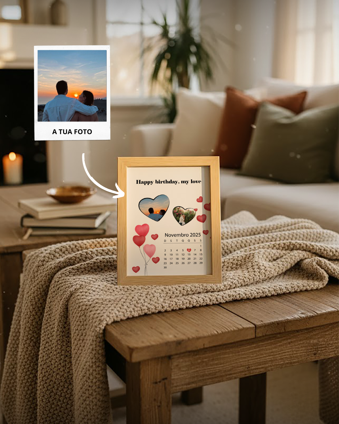 Cuadro Calendario c/ 2 Fotografías Personalizado