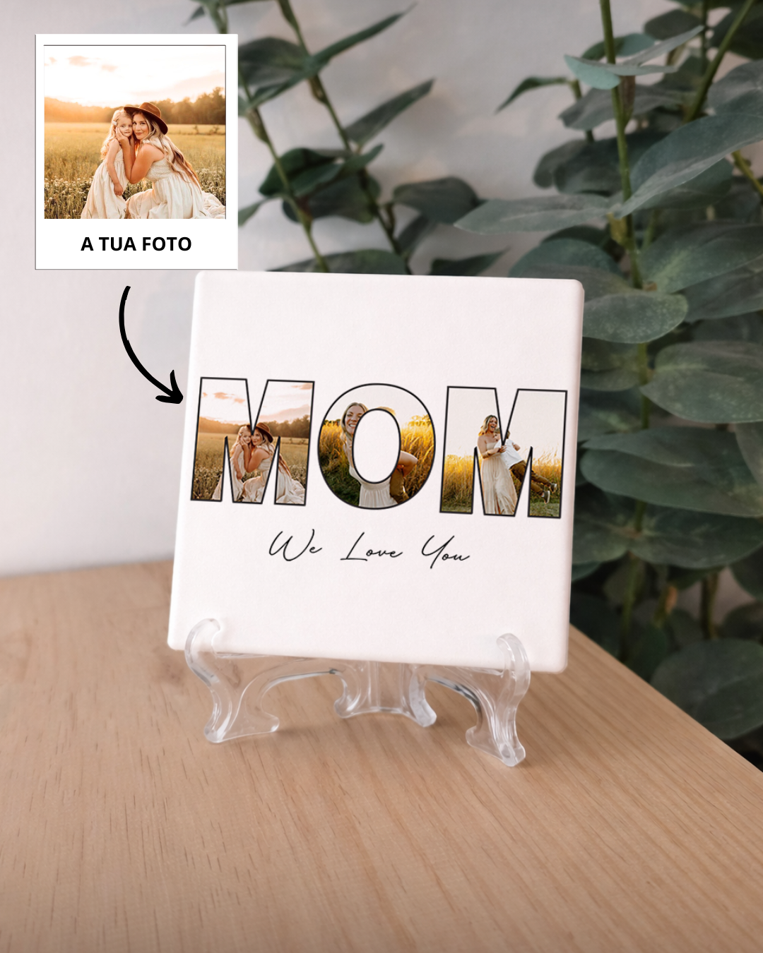 Custom Tile "MOM" w/ 3 Photos