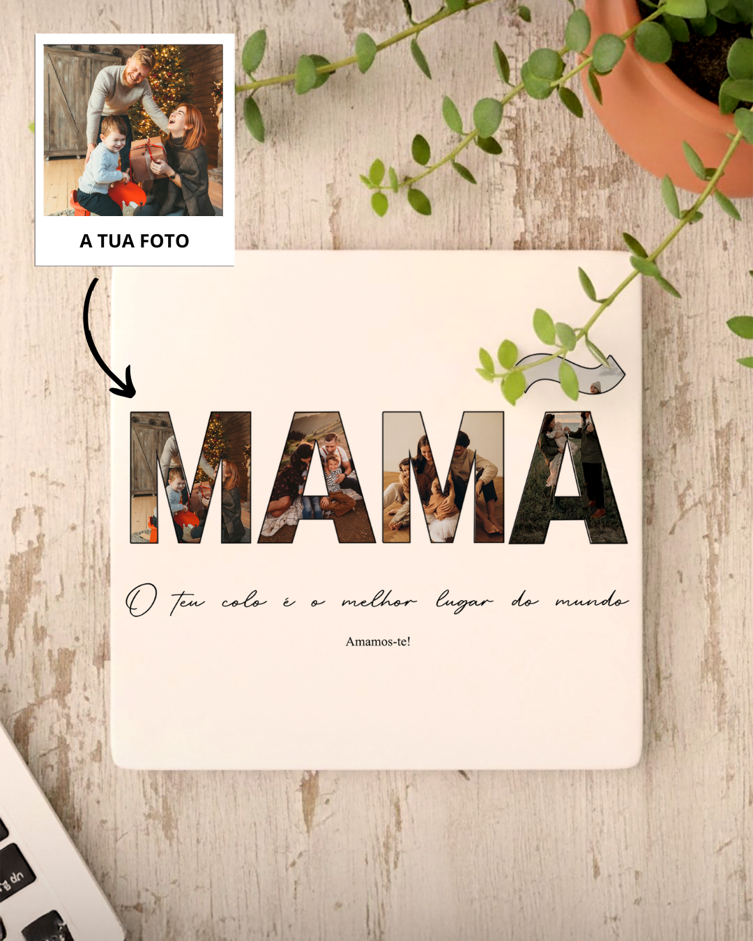 Custom Tile "Mamã" w/ 4 Photos