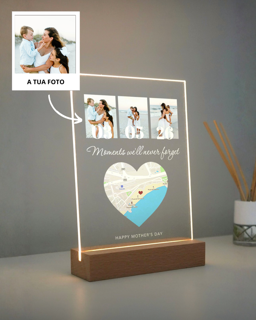 Lamp with 3 Photographs & Personalized Map