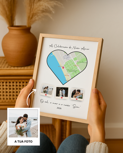 Cuadro Love Location con 3 Polaroids y Mapa Personalizado