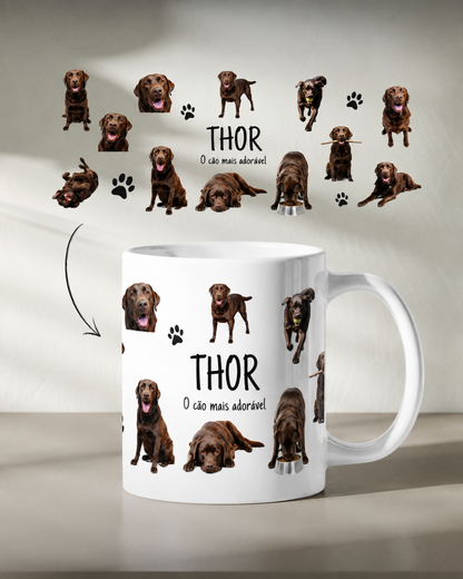 Caneca personalizada com 12 stickers de cão labrador e o nome Thor