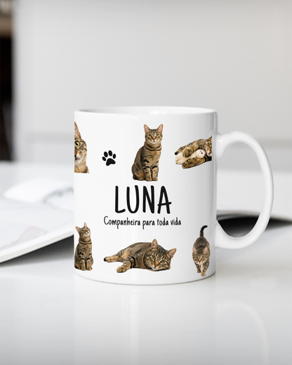 Caneca personalizada com 12 stickers de gato e o nome Luna