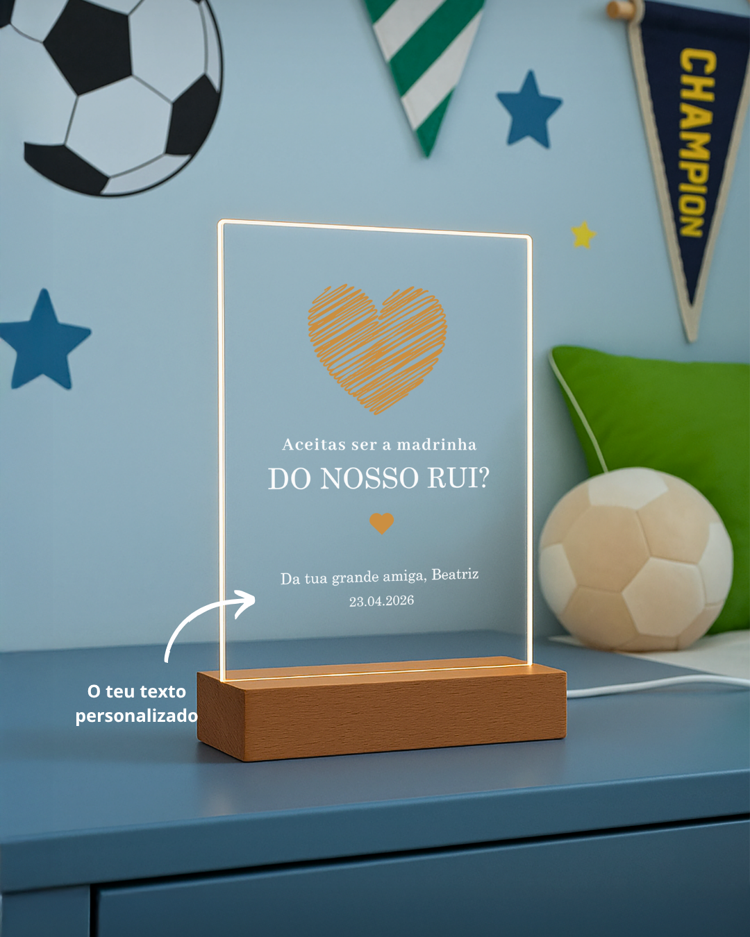 Placa de luz pedido de madrinha de batizado personalizada
