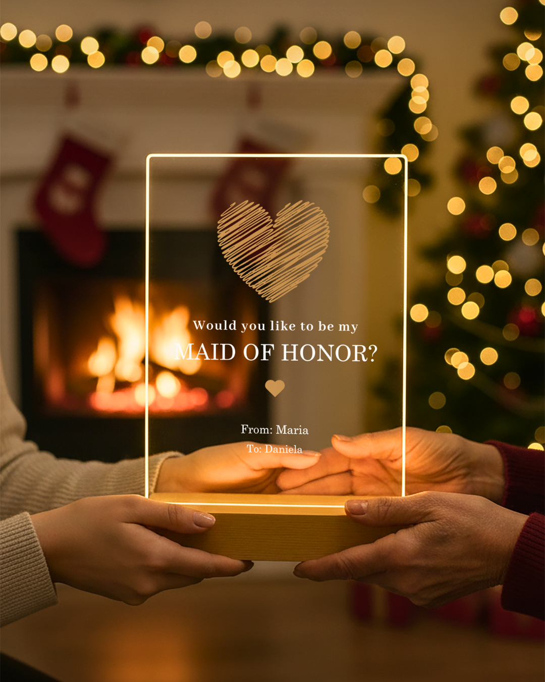 Placa de luz pedido de dama de honor com nomes, em inglês