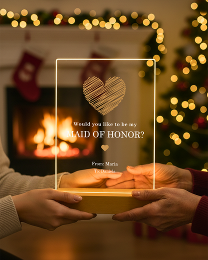 Placa de luz pedido de dama de honor com nomes, em inglês