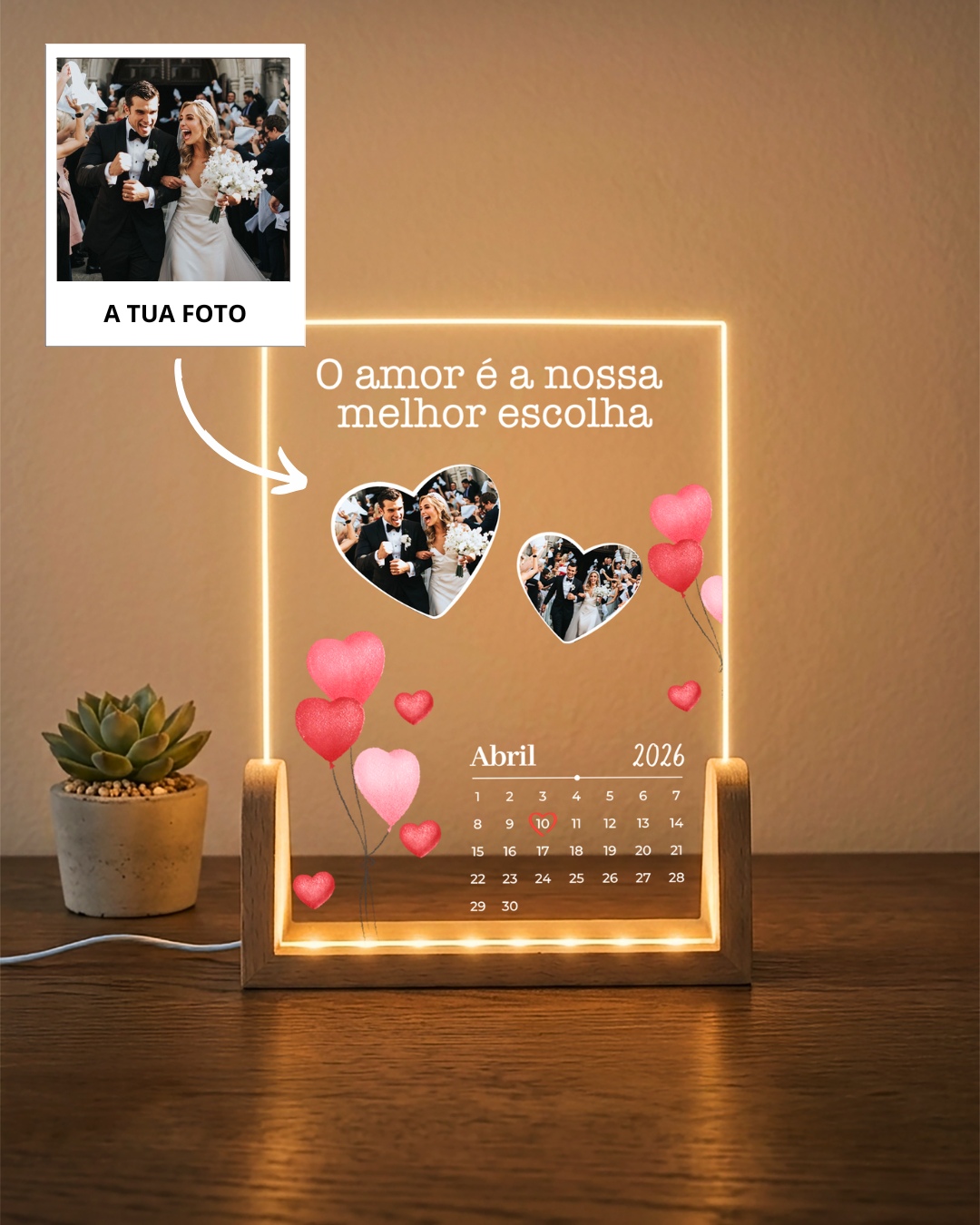 Placa Calendário c/ 2 Fotografias Personalizado