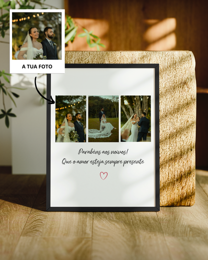 Quadro c/ 3 Fotografias & Dedicatória Personalizado — presente para Namorados