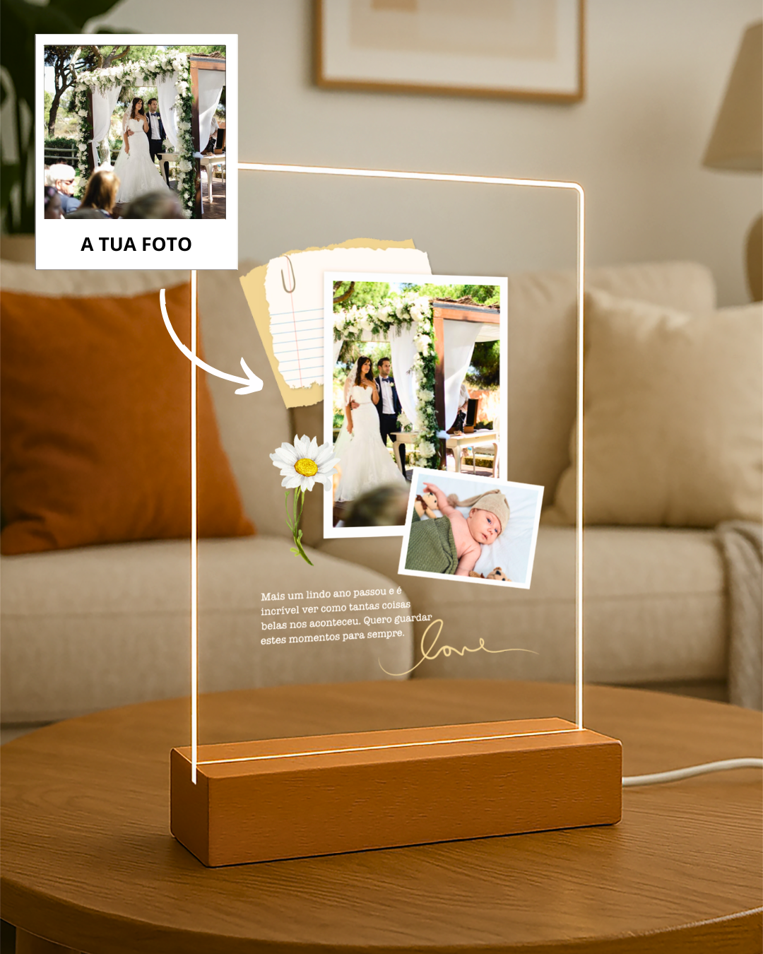 Custom Lamp w/ Flower & 2 Photos