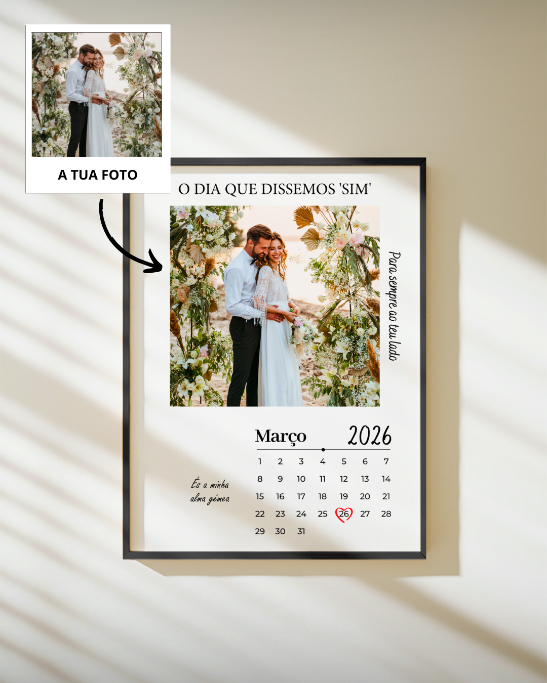 Quadro Fotografia & Calendário Personalizado — presente para Namorados