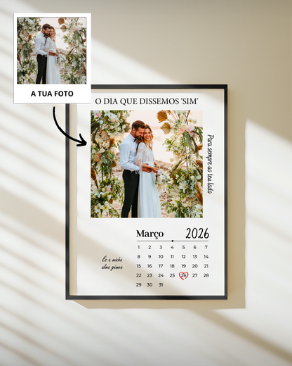 Quadro Fotografia & Calendário Personalizado — presente para Namorados