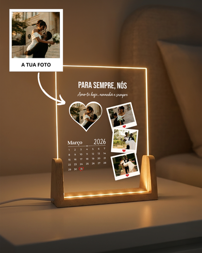 Placa Calendário do Mês c/ 4 Fotos — presente para Namorados