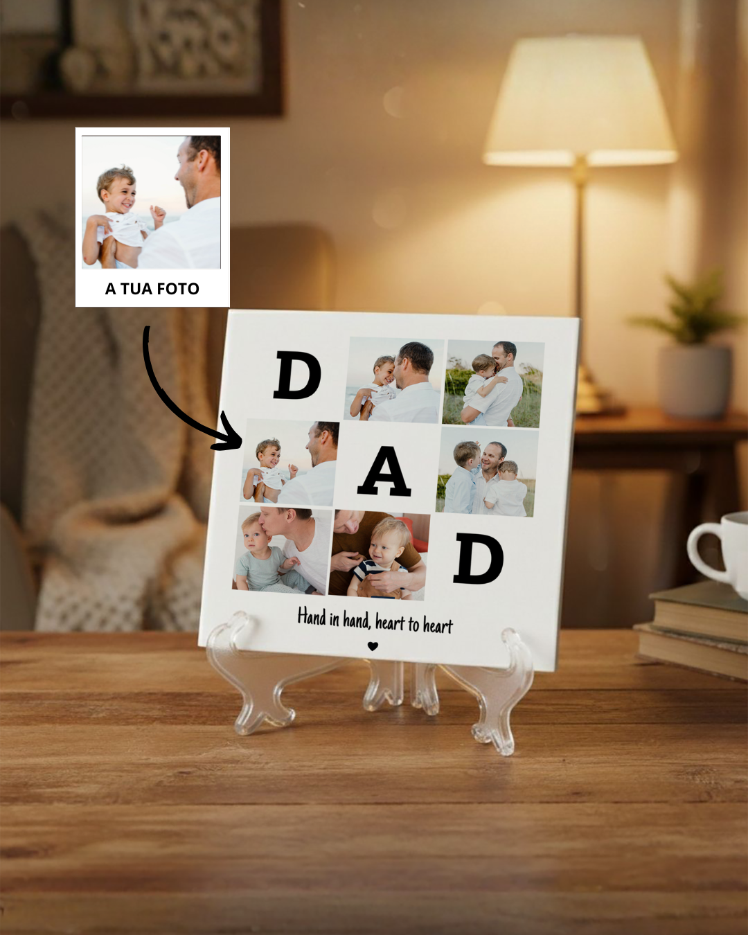 Azulejo c/ 3 Letras & 6 Fotos Personalizado