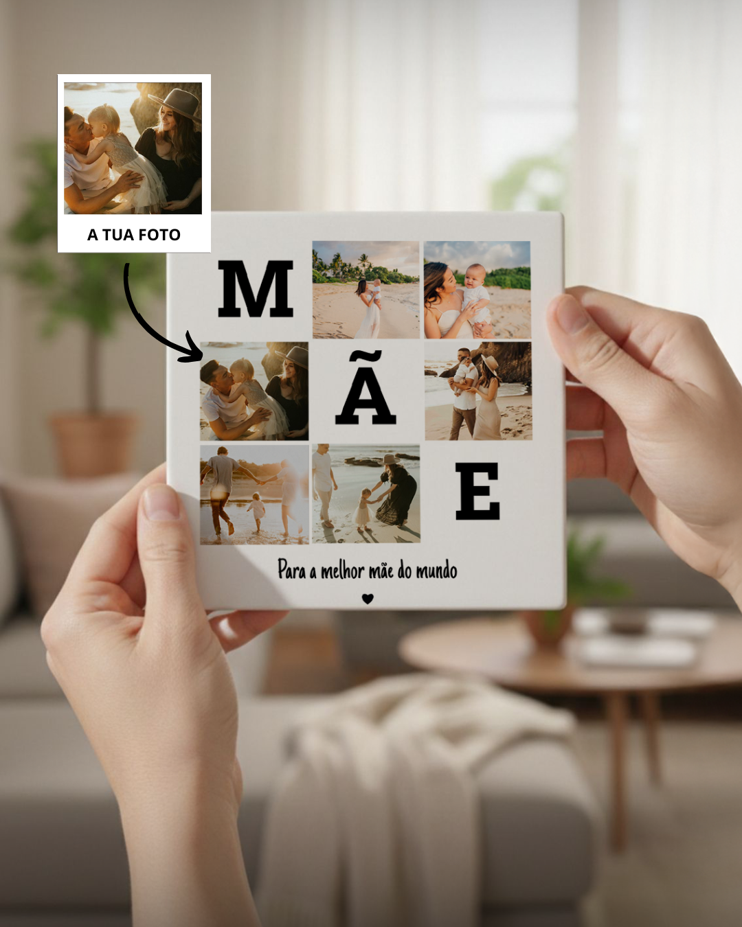 Azulejo c/ 3 Letras & 6 Fotos Personalizado