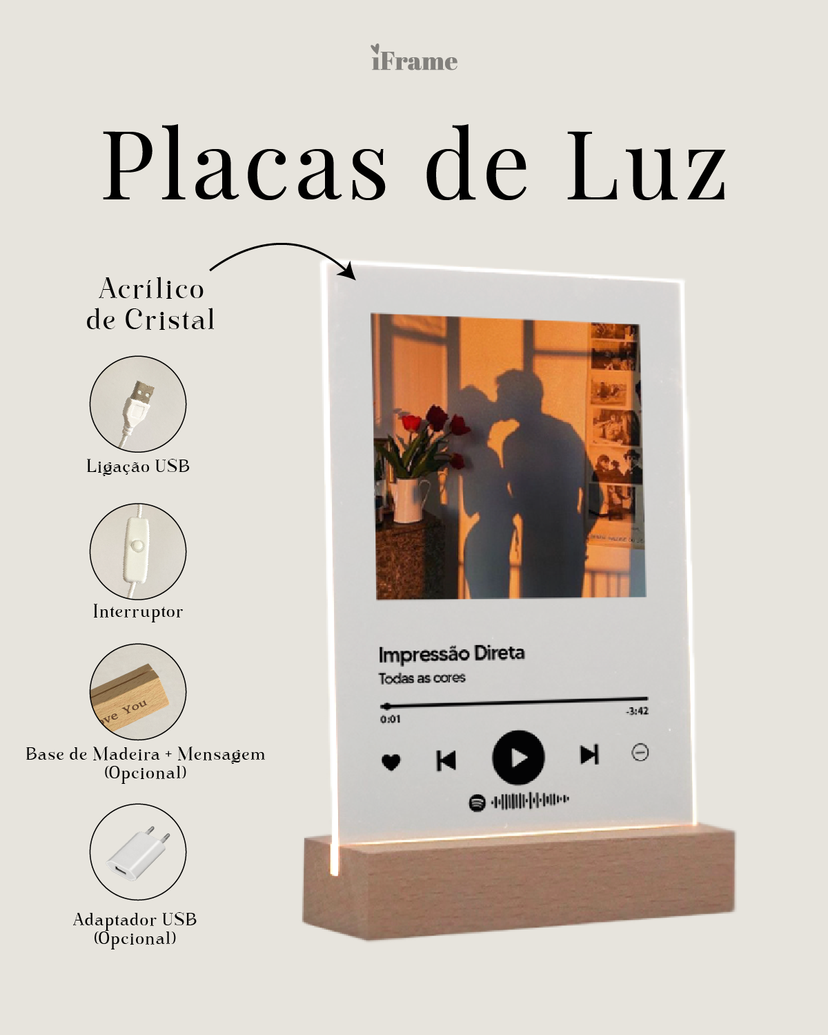 Placa Spotify Player Personalizável c/ Fotografia Completa