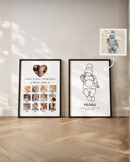 Quadro de Primeiro Ano c/ 12 Fotografias, meses em português