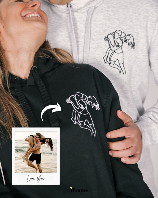 capa:namorados | Hoodie personalizado com retrato line art – sweatshirt com desenho único