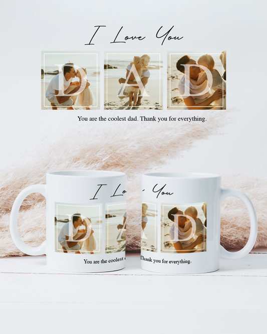 capa:pai | Caneca "MÃE" & "PAI" c/ 3 Fotografias Personalizada — presente para o Pai