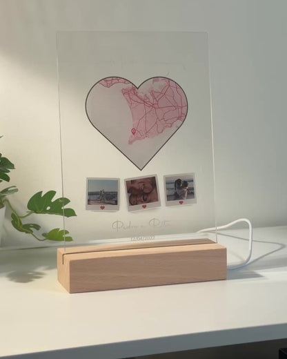 Lámpara Love Location c/ 3 Polaroids y Mapa Personalizado